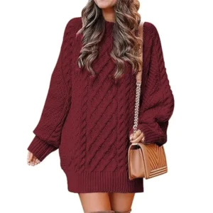 Sweater dress outfit winter featuring a cozy cable knit sweater dress, oversized chunky long sleeve sweater, sweater dress with boots, cable knit sweater outfit, and stylish winter outfits for women