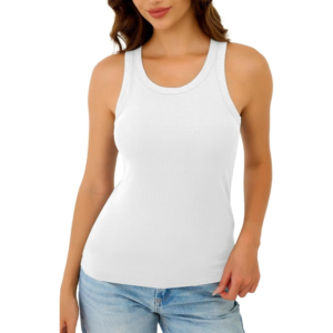 Ribbed tank tops for women featuring a high neck tank top outfit with a white ribbed tank top, layered styling, summer tank top outfits, and chic ribbed tank top aesthetic for everyday fashion.