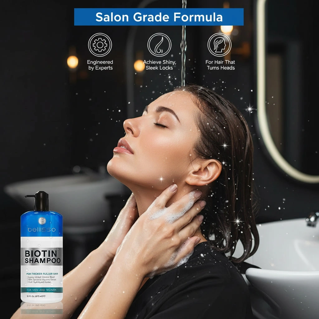 Salon grade biotin shampoo formula for shiny, sleek hair
