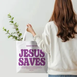 Christian tote bags with Jesus Christ graphic print, canvas-style reusable tote bag for groceries and everyday carry