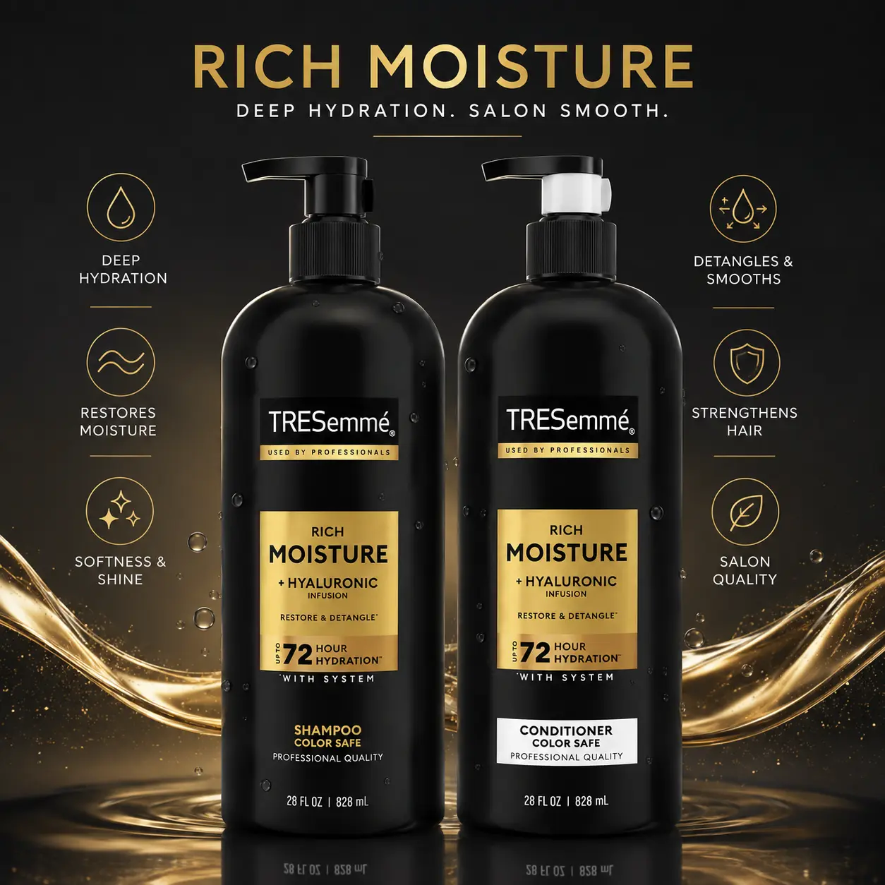 TRESemmé moisturizing shampoo and conditioner duo for hydrated, soft-looking hair