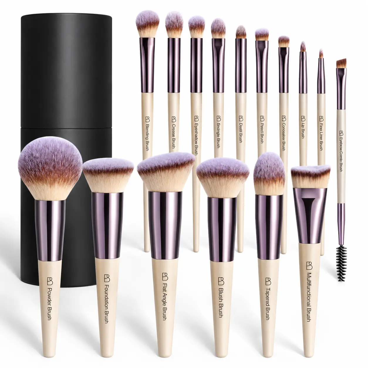 Professional makeup brush set with face and eye makeup brushes
