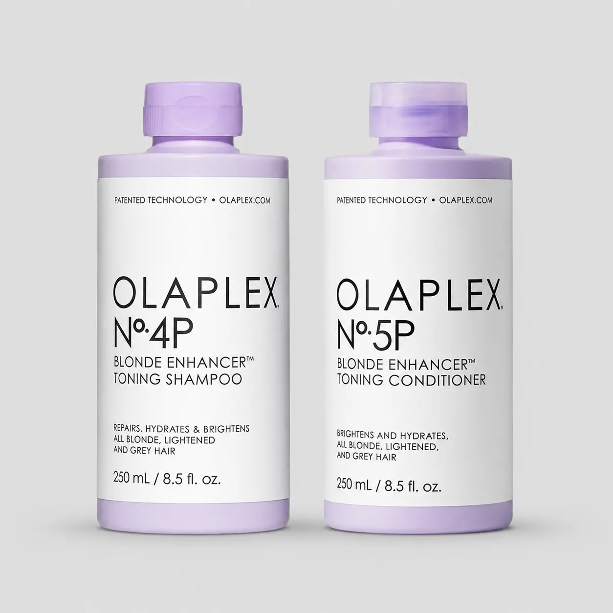 Olaplex No. 4P purple shampoo and No. 5P purple conditioner for blonde hair